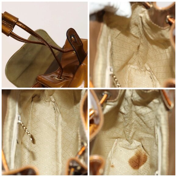 GUCCI Bamboo Backpack Enamel Outlet Brown Gold 003 8030 Auth bs28446 - Picture 16 of 16